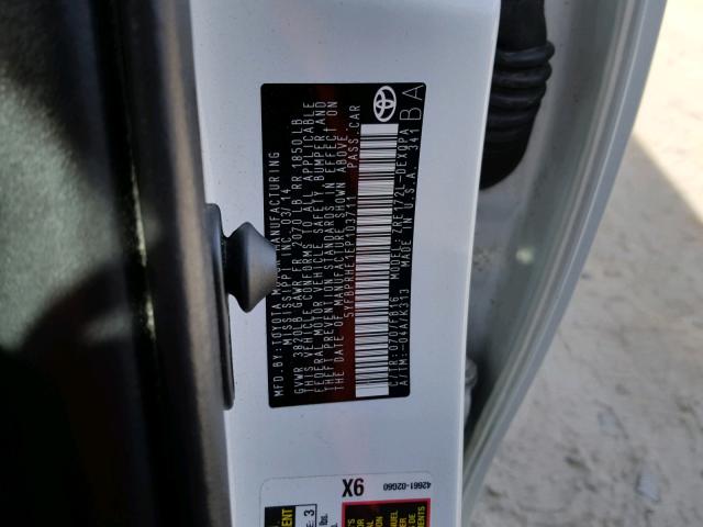 5YFBPRHE1EP103711 - 2014 TOYOTA COROLLA EC 白色 照片 10