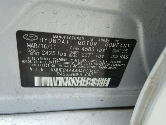 KMHEC4A44BA003482 - 2011 HYUNDAI SONATA HYB SILVER photo 10