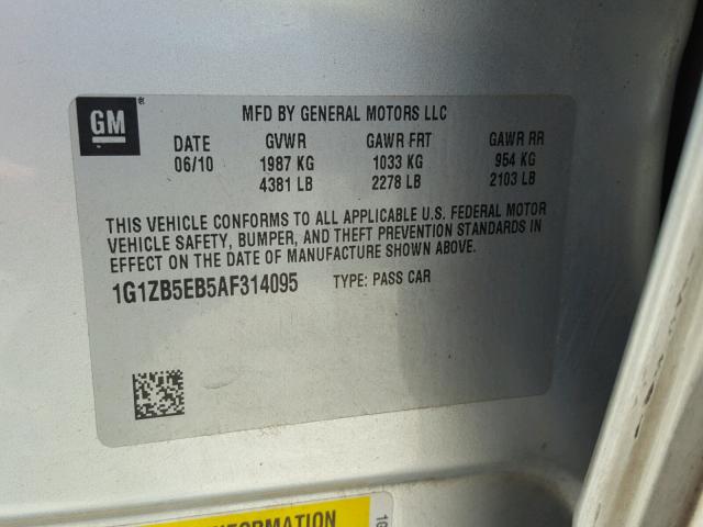 1G1ZB5EB5AF314095 - 2010 CHEVROLET MALIBU LS 银色 照片 10