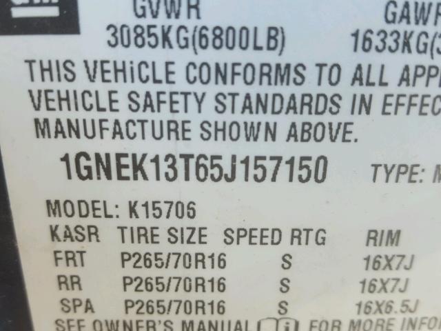 1GNEK13T65J157150 - 2005 CHEVROLET TAHOE K150 GREEN photo 10