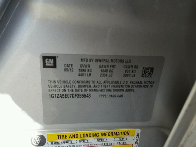 1G1ZA5E07CF355543 - 2012 CHEVROLET MALIBU LS SILVER photo 10