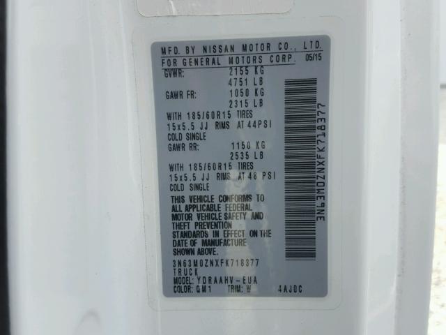 3N63M0ZNXFK718377 - 2015 CHEVROLET CITY EXPRE WHITE photo 10