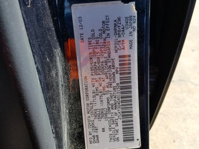 JTLKT324040151528 - 2004 TOYOTA SCION XB BLUE photo 10