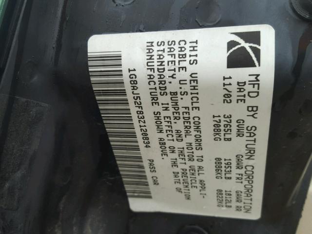 1G8AJ52F83Z120834 - 2003 SATURN ION LEVEL GREEN photo 10