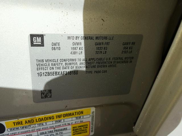 1G1ZB5EBXAF318160 - 2010 CHEVROLET MALIBU LS BROWN photo 10