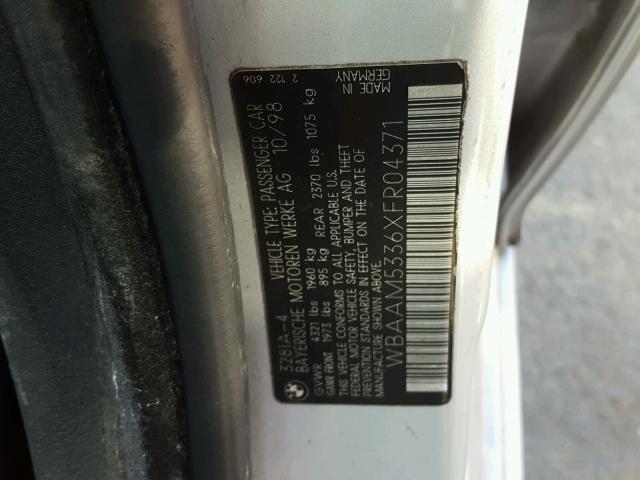 WBAAM5336XFR04371 - 1999 BMW 328I AUTOM SILVER photo 10