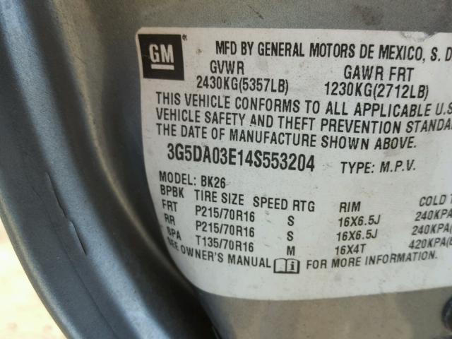 3G5DA03E14S553204 - 2004 BUICK RENDEZVOUS GRAY photo 10