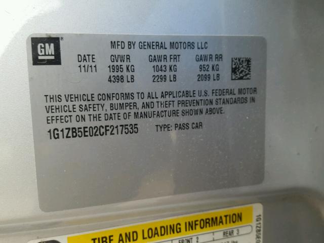 1G1ZB5E02CF217535 - 2012 CHEVROLET MALIBU LS SILVER photo 10