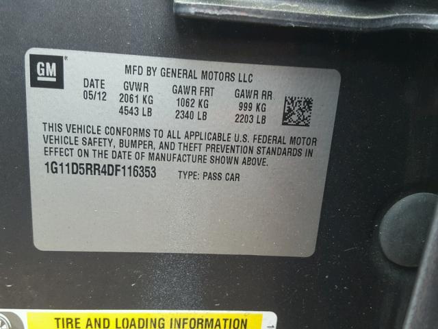 1G11D5RR4DF116353 - 2013 CHEVROLET MALIBU 1LT 灰色 照片 10