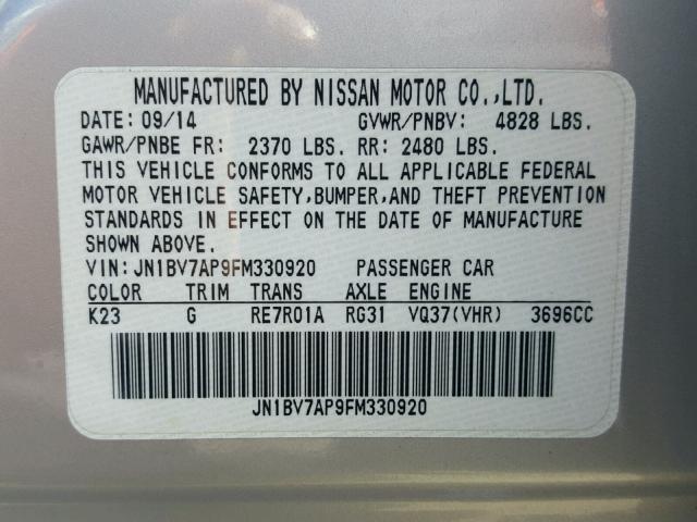 JN1BV7AP9FM330920 - 2015 INFINITI Q50 BASE SILVER photo 10