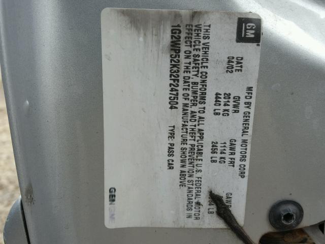 1G2WP52K32F247504 - 2002 PONTIAC GRAND PRIX ვერცხლისფერი ფოტო 10