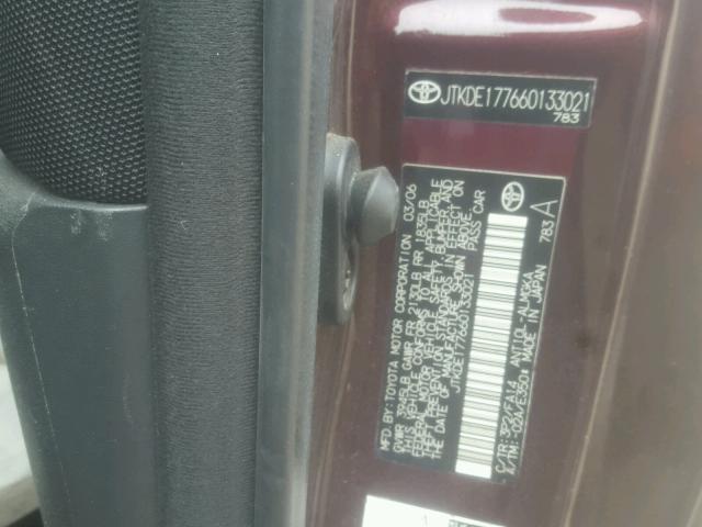 JTKDE177660133021 - 2006 TOYOTA SCION TC 勃艮第红 照片 10