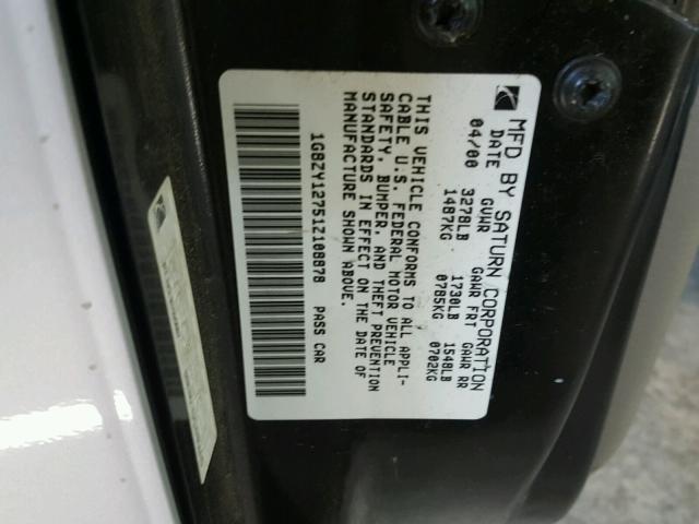 1G8ZY12751Z108878 - 2001 SATURN SC2 SILVER photo 10