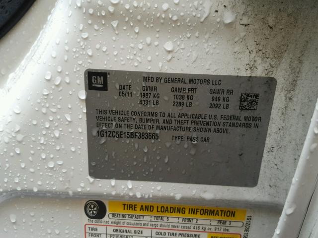 1G1ZC5E15BF383665 - 2011 CHEVROLET MALIBU 1LT 白色 照片 10