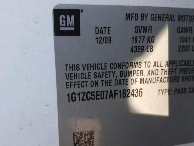 1G1ZC5E07AF182436 - 2010 CHEVROLET MALIBU 1LT SILVER photo 10