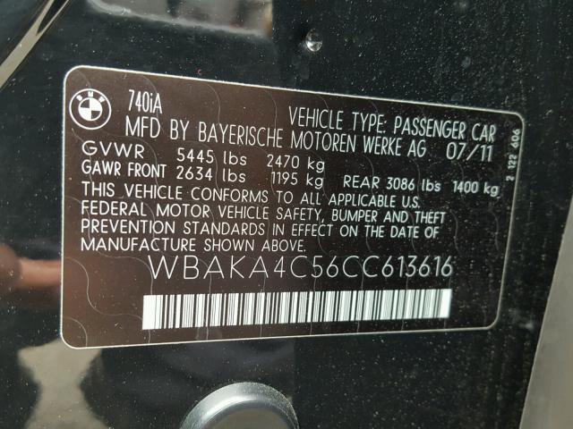 WBAKA4C56CC613616 - 2012 BMW 740 I BLACK photo 10