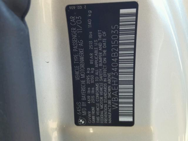 WBAEH73404B215035 - 2004 BMW 645 CI AUT GOLD photo 10