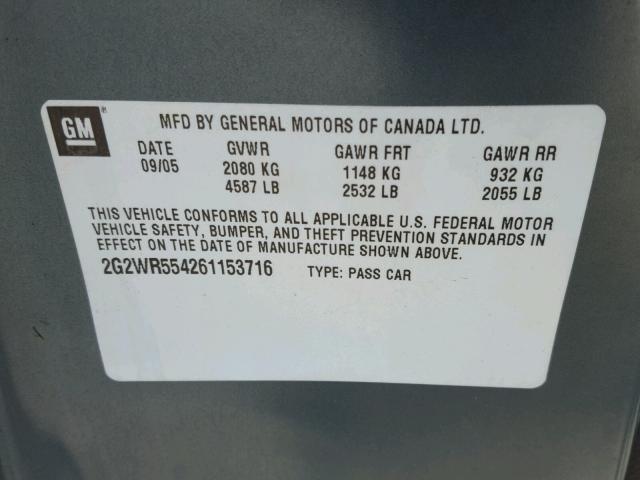 2G2WR554261153716 - 2006 PONTIAC GRAND PRIX Mavi foto 10