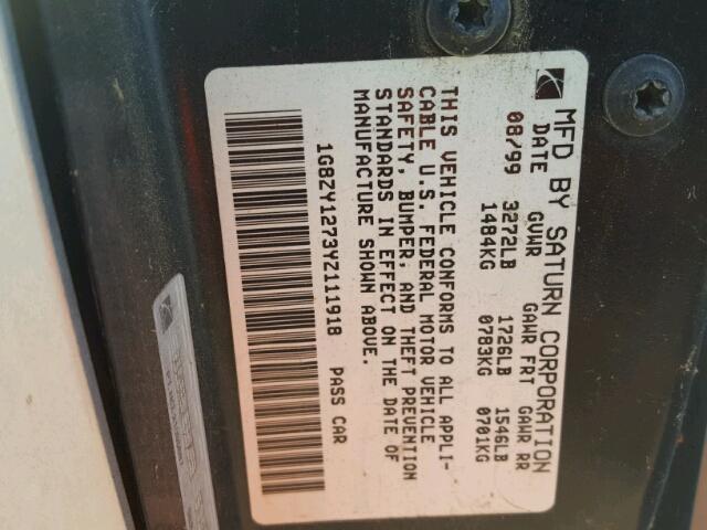 1G8ZY1273YZ111918 - 2000 SATURN SC2 SILVER photo 10