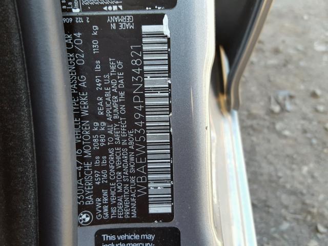 WBAEW53494PN34821 - 2004 BMW 330 XI GRAY photo 10
