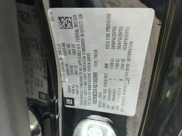 1GCHSCEA1G1302496 - 2016 CHEVROLET COLORADO L BLACK photo 10