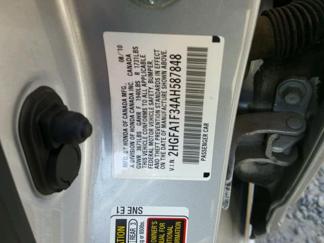 2HGFA1F34AH587848 - 2010 HONDA CIVIC VP SILVER photo 10