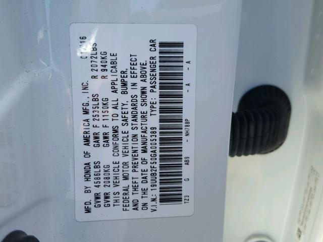 19UUB2F50GA005389 - 2016 ACURA TLX TECH WHITE photo 10