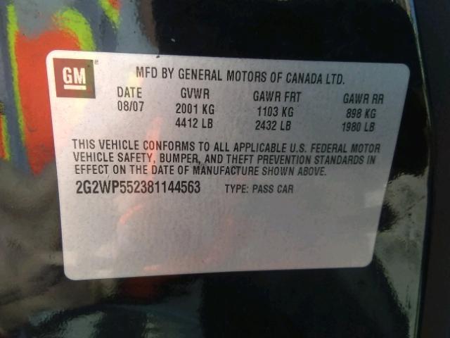 2G2WP552381144563 - 2008 PONTIAC GRAND PRIX Қара фото 10