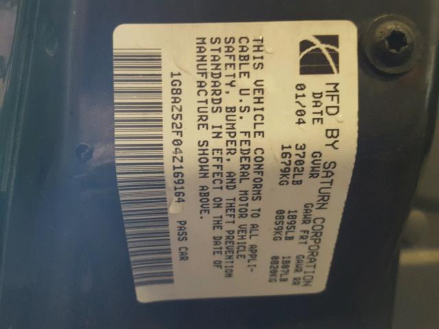 1G8AZ52F04Z169164 - 2004 SATURN ION LEVEL BLACK photo 10