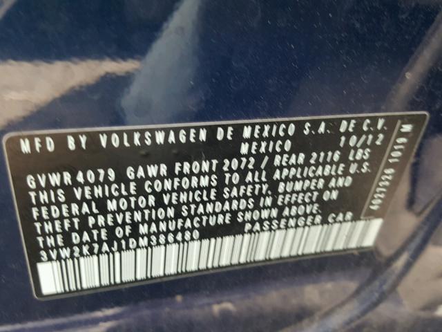 3VW2K7AJ1DM386480 - 2013 VOLKSWAGEN JETTA BASE 蓝色 照片 10