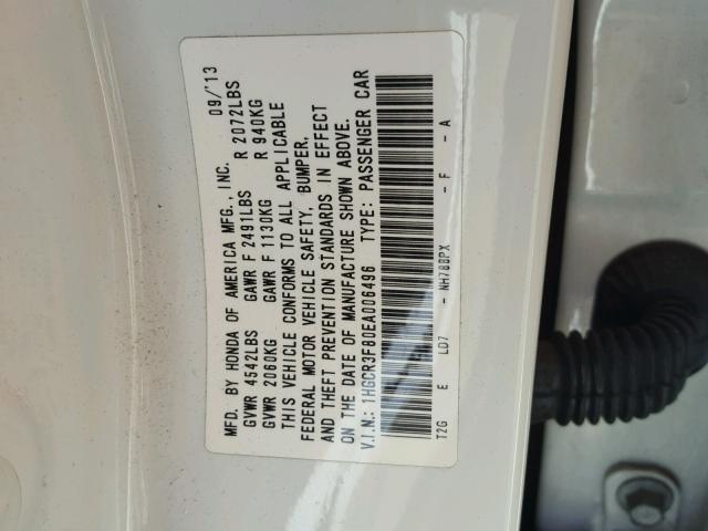 1HGCR3F80EA006496 - 2014 HONDA ACCORD EXL WHITE photo 10