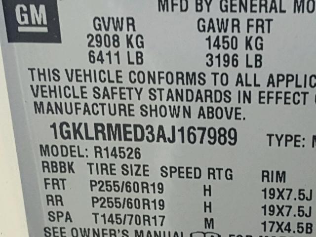 1GKLRMED3AJ167989 - 2010 GMC ACADIA SLT 白色 照片 10