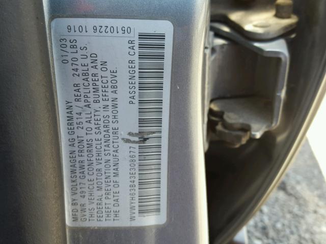 WVWYH63B43E308677 - 2003 VOLKSWAGEN PASSAT GLX 灰色 照片 10