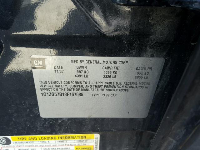 1G1ZG57B18F167685 - 2008 CHEVROLET MALIBU LS 黑色 照片 10