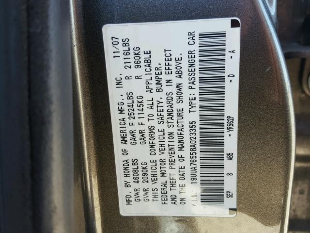 19UUA76558A023355 - 2008 ACURA TL TYPE S GRAY photo 10