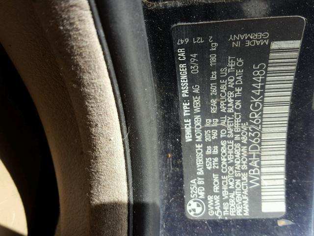 WBAHD6326RGK44485 - 1994 BMW 525 I AUTO BLUE photo 10