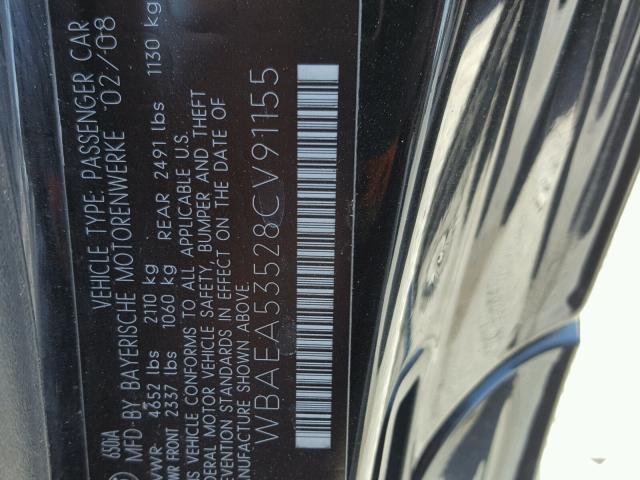 WBAEA53528CV91155 - 2008 BMW 650 I BLACK photo 10