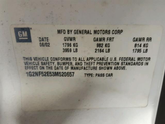 1G2NF52E53M520657 - 2003 PONTIAC GRAND AM S Ağ foto 10