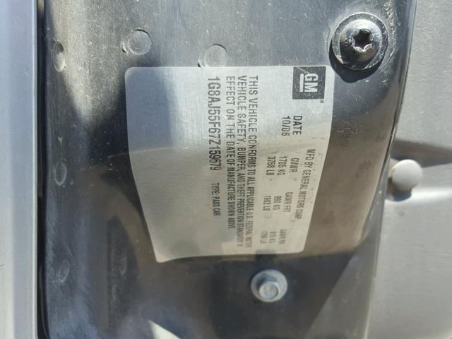 1G8AJ55F67Z159679 - 2007 SATURN ION LEVEL ვერცხლისფერი ფოტო 10