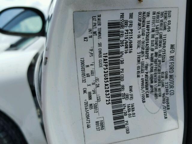 1FAFP53U85A283725 - 2005 FORD TAURUS WHITE photo 10