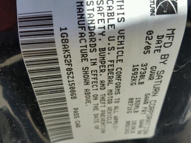 1G8AK52F05Z150068 - 2005 SATURN ION LEVEL GRAY photo 10