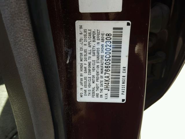 JH4KA7660SC002308 - 1995 ACURA LEGEND L MAROON photo 10