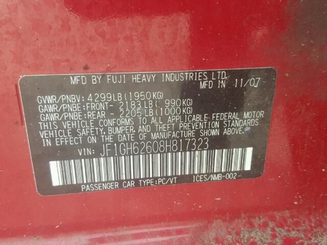 JF1GH62608H817323 - 2008 SUBARU IMPREZA 2. RED photo 10