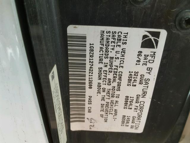 1G8ZR12742Z112600 - 2002 SATURN SC2 WHITE photo 10
