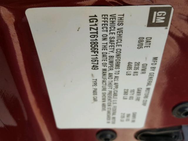 1G1ZT61856F116749 - 2006 CHEVROLET MALIBU MAX BURGUNDY photo 10