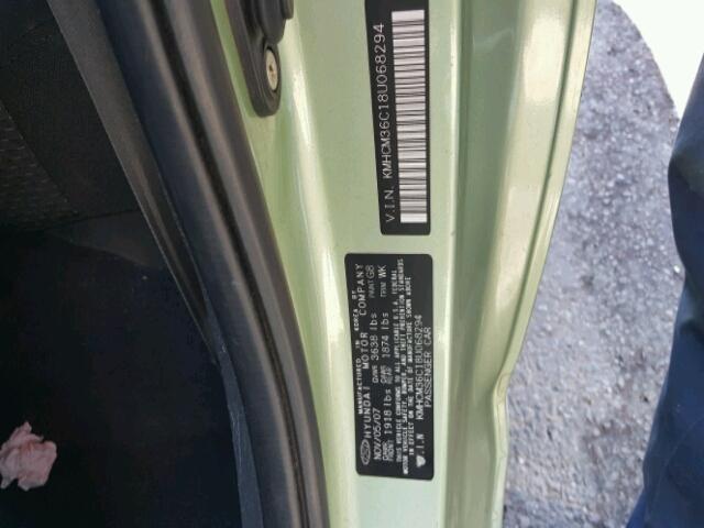 KMHCM36C18U068294 - 2008 HYUNDAI ACCENT GS GREEN photo 10