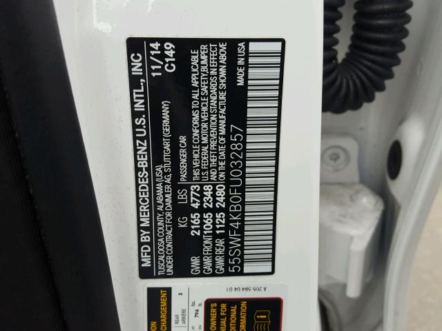 55SWF4KB0FU032857 - 2015 MERCEDES-BENZ C 300 4MAT WHITE photo 10