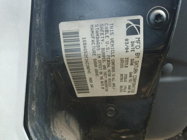 1G8AG52F34Z190743 - 2004 SATURN ION LEVEL SILVER photo 10