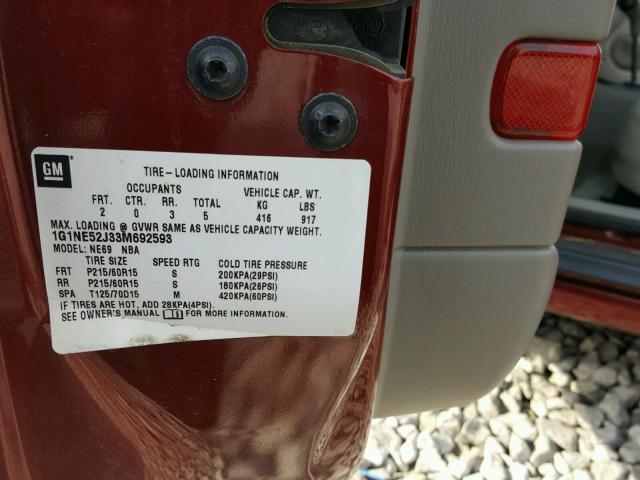 1G1NE52J33M692593 - 2003 CHEVROLET MALIBU LS 栗色 照片 10