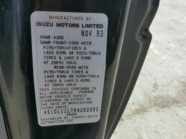 4S1CL11L2R4202002 - 1994 ISUZU CONVENTION BLACK photo 10